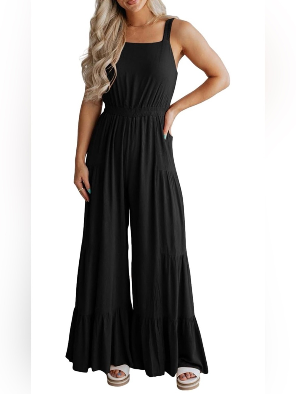 Black Wide-Leg Jumpsuit with Elastic Waist
